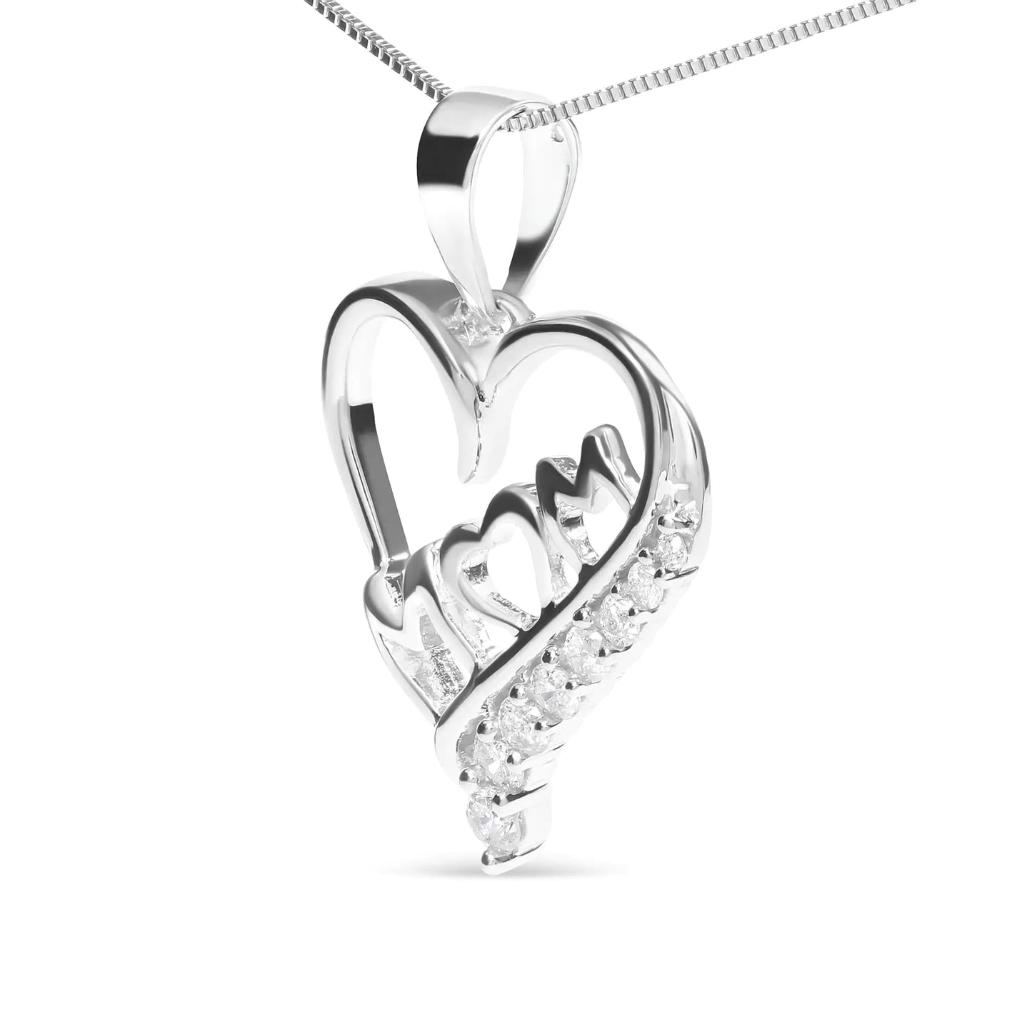 Sterling Silver Diamond Mom Open Heart 18" Pendant Necklace