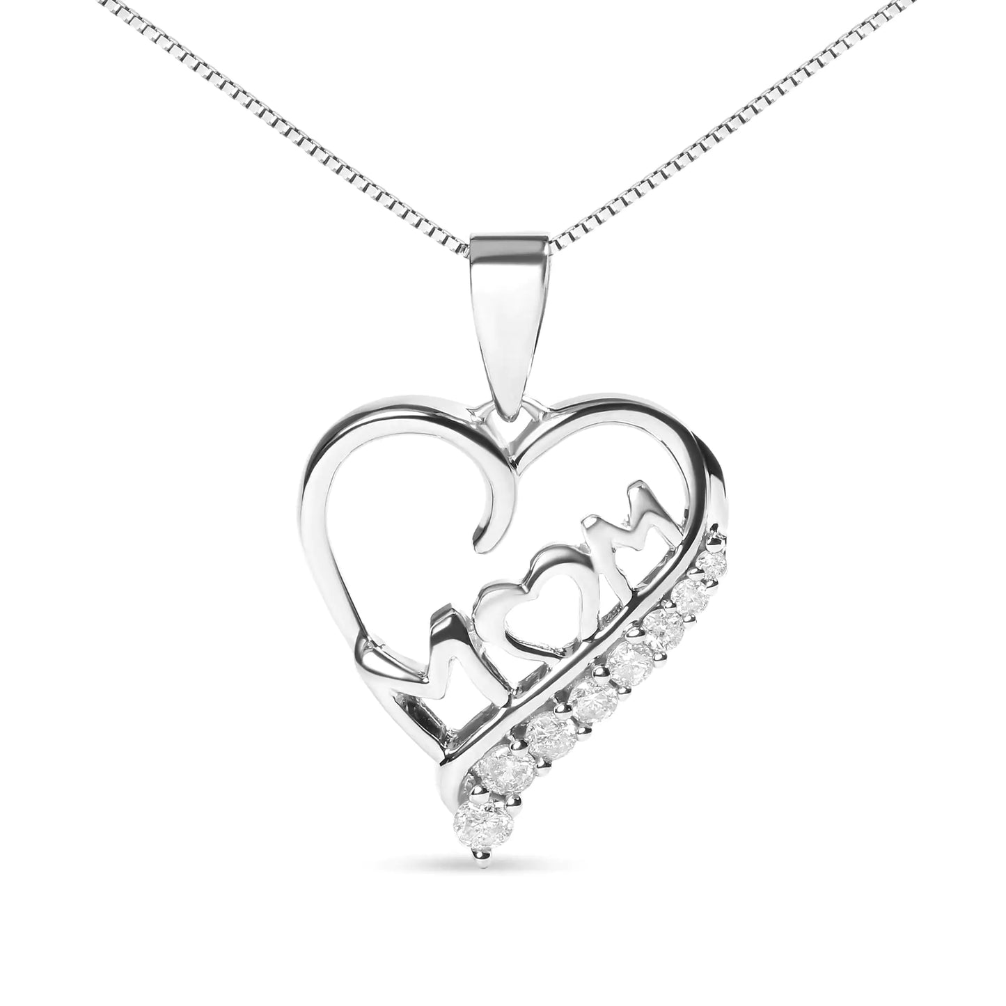 Sterling Silver Diamond Mom Open Heart 18" Pendant Necklace