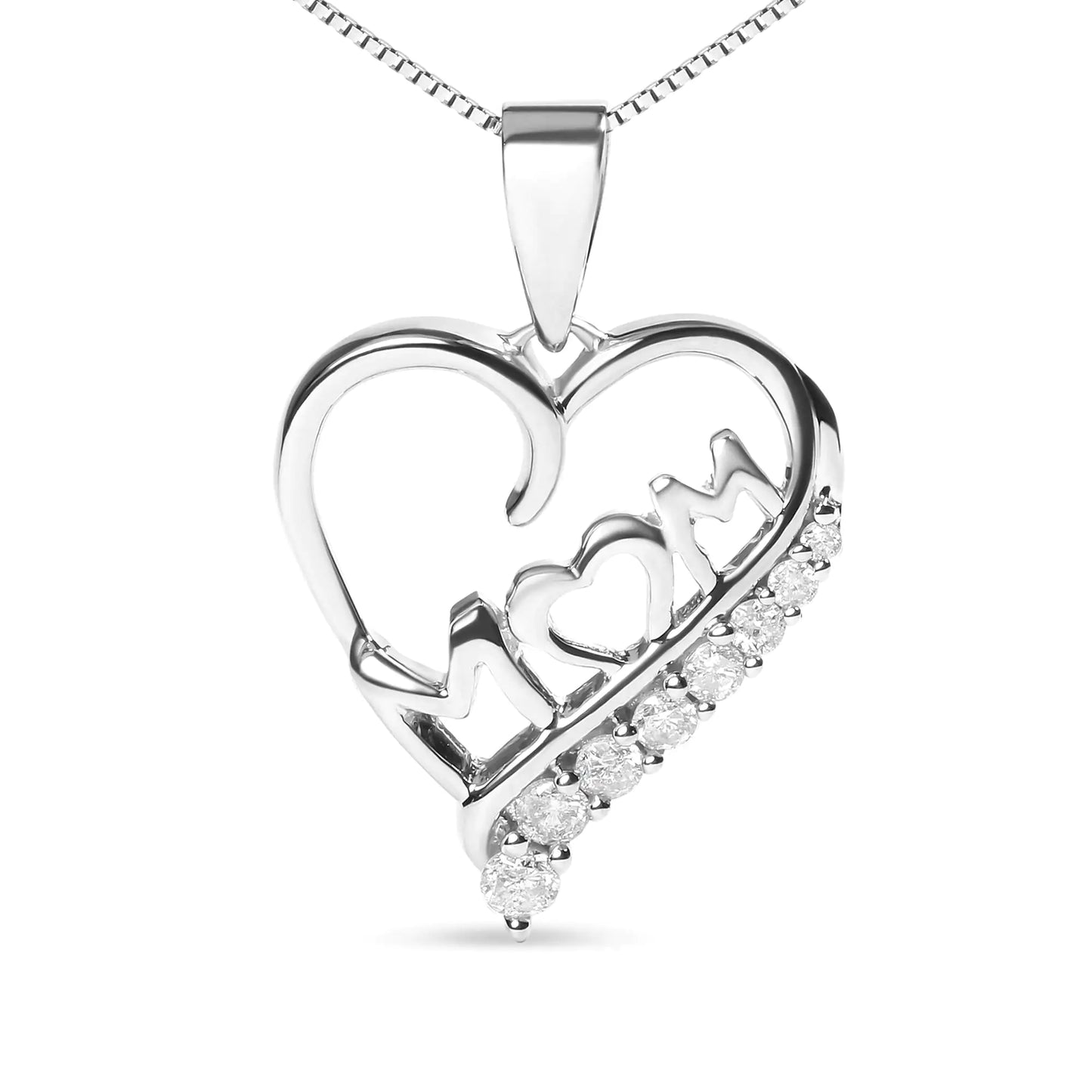 Sterling Silver Diamond Mom Open Heart 18" Pendant Necklace